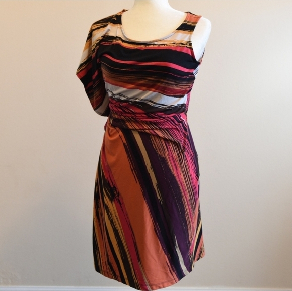 Worthington ✦ Abstract Midi Dress ✦ Sleeveless Asymmetrical Stretch Knit NWT M - Picture 1 of 16